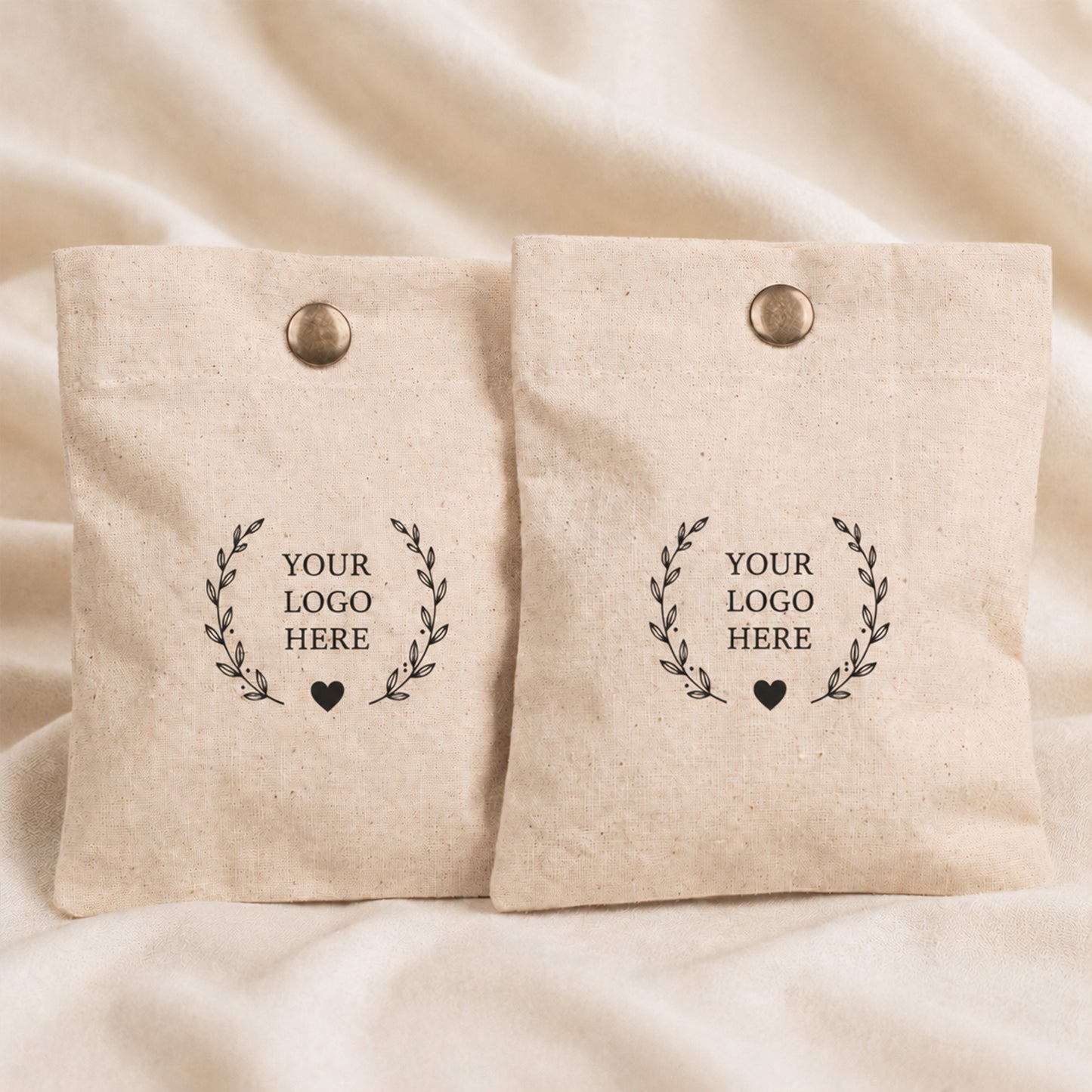 Custom Logo Cotton Snap Pouch Set of 100, Eco Friendly Jewelry Packaging Bags in Bulk