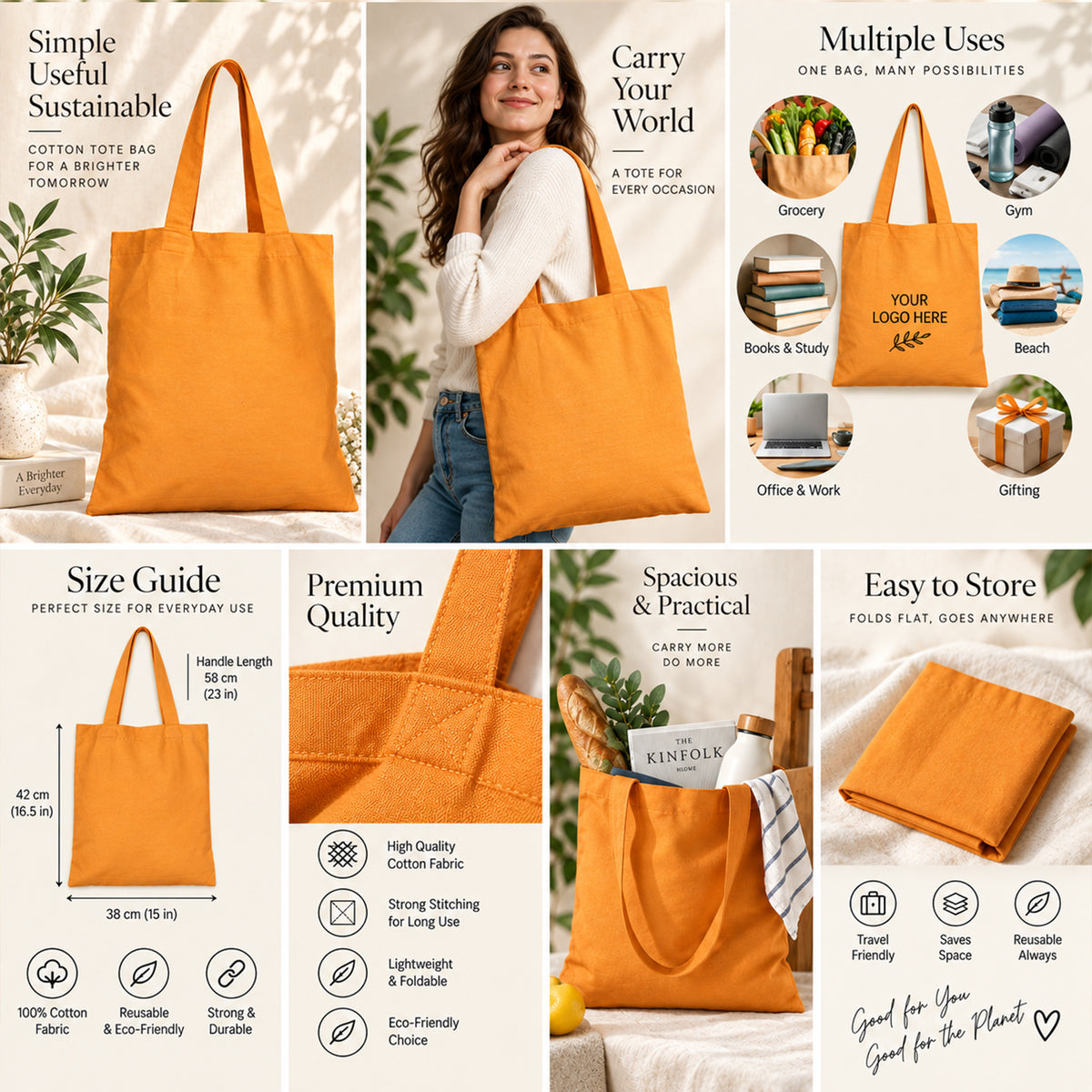 Custom Logo Cotton Tote Bag for Business and Events - 25pcs