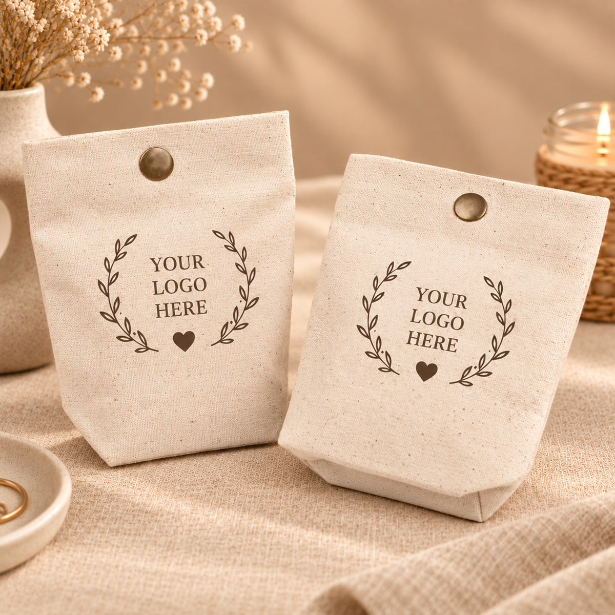 100pcs Cotton Snap Pouches with Base | Reusable Pouches