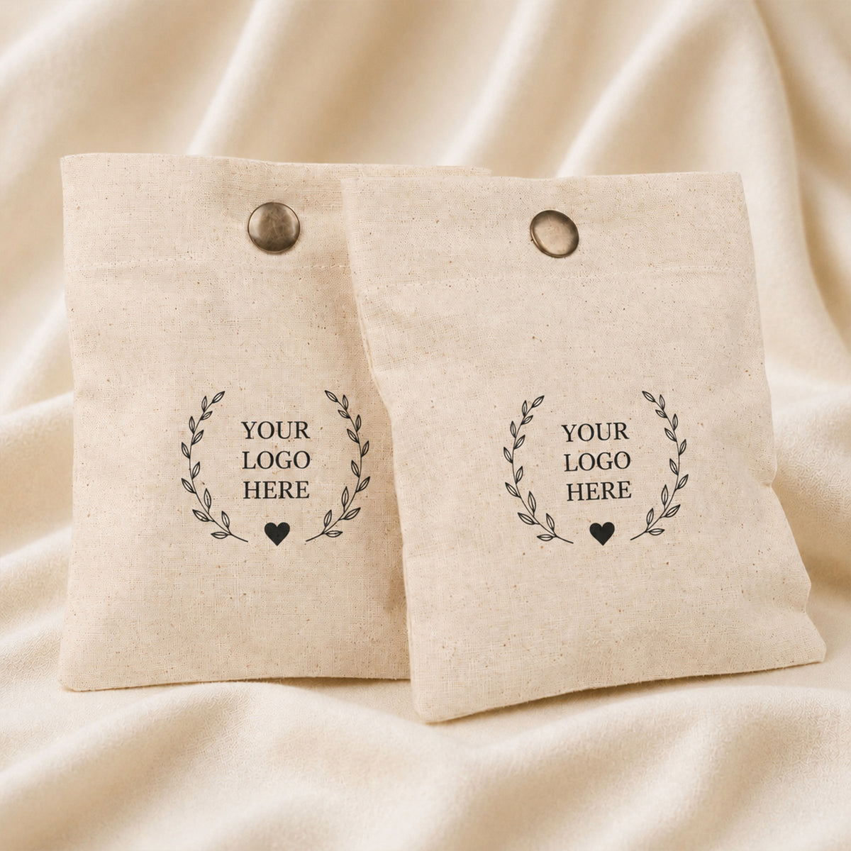 Custom Logo Cotton Snap Pouch Set of 100, Eco Friendly Jewelry Packaging Bags in Bulk