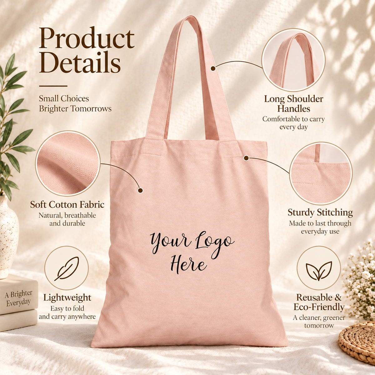 25pcs - Custom Logo Cotton Shopping Bag for Online Retail Stores