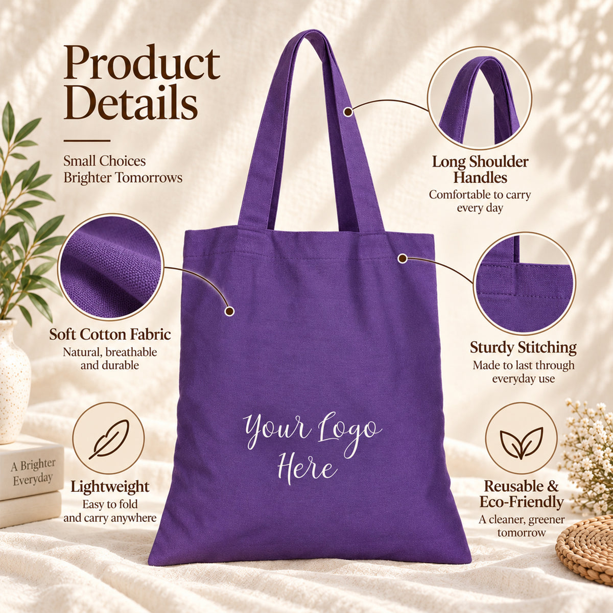25pcs - Cotton Shopping Tote Bag With Your Custom Brand Logo