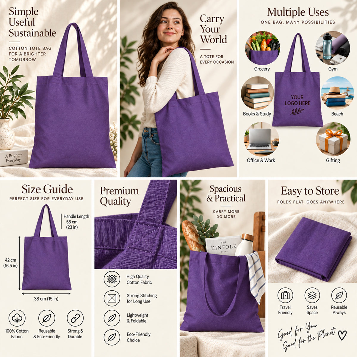25pcs - Cotton Shopping Tote Bag With Your Custom Brand Logo