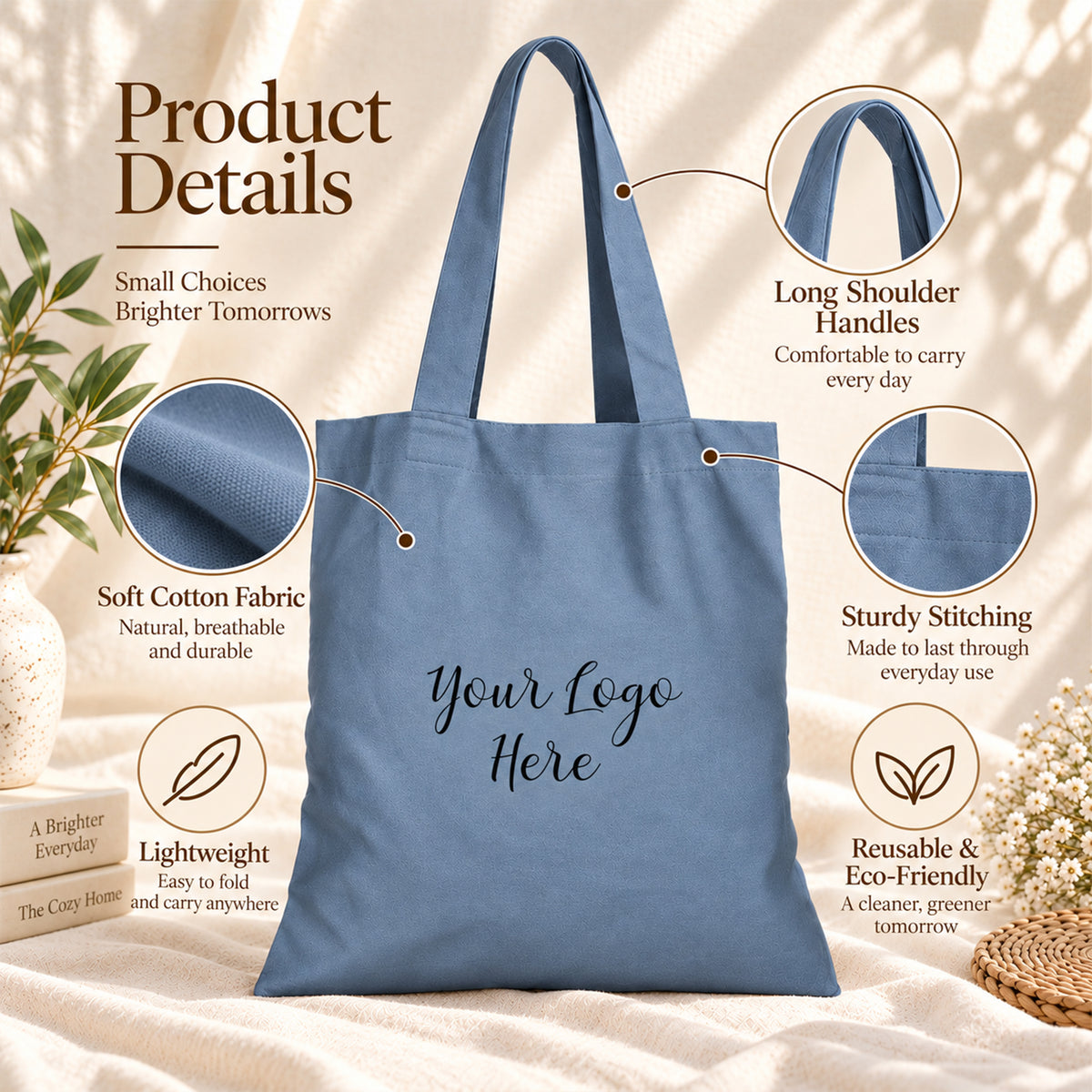 25pcs - Custom Logo Cotton Market Tote Bag for Your Business