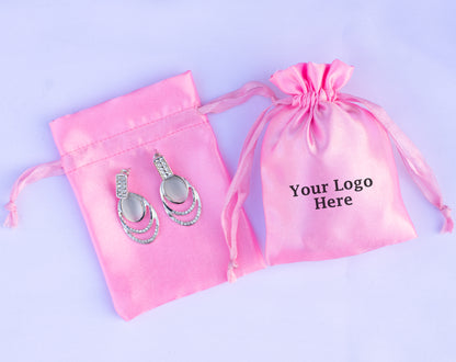 100pcs Customer Favorite Satin Drawstring Pouch With Logo For Jewelry Packaging