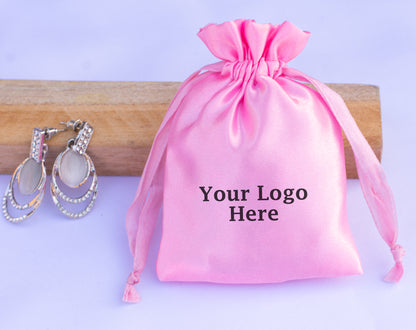 100pcs Customer Favorite Satin Drawstring Pouch With Logo For Jewelry Packaging