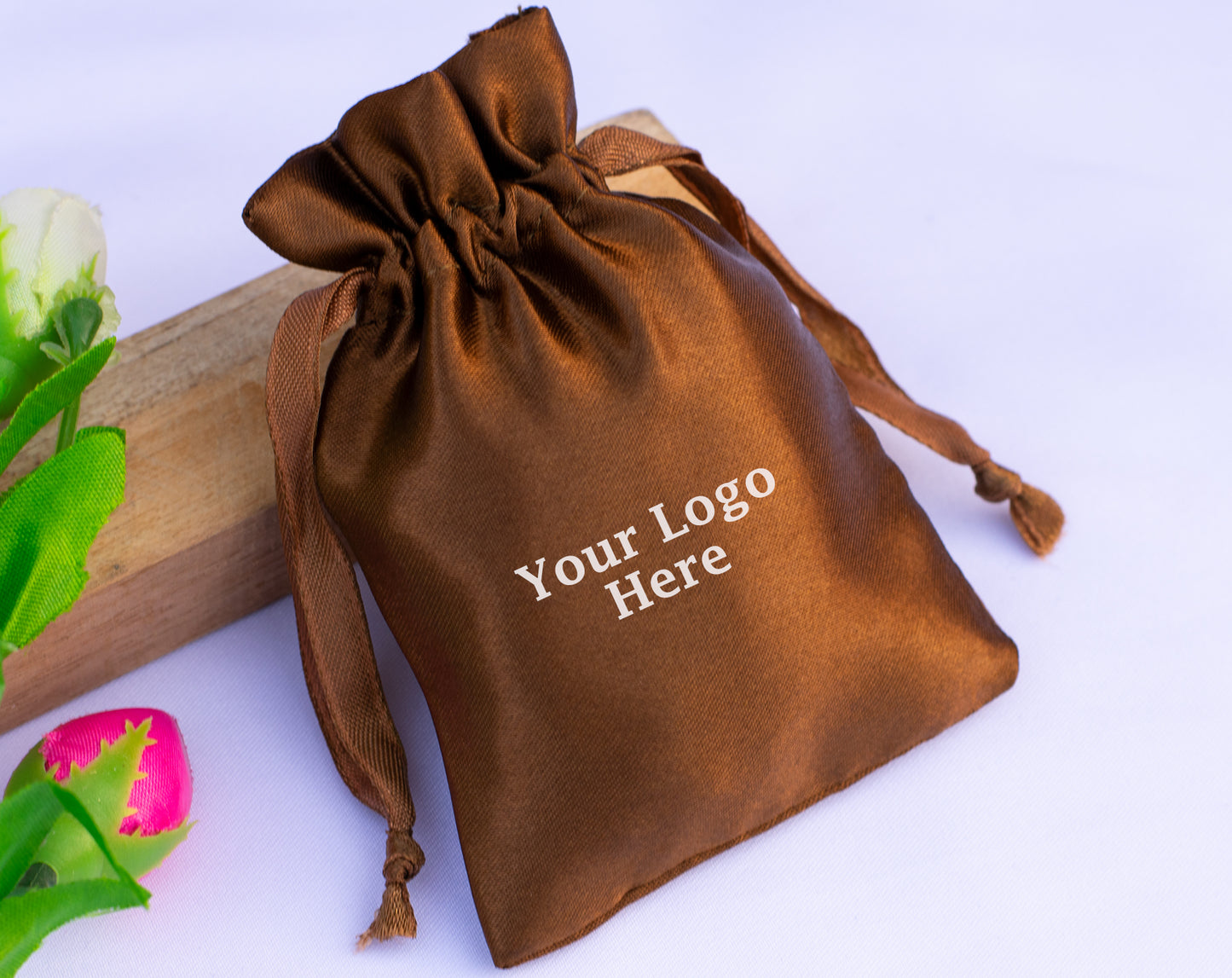 100pcs - Elegant Satin Drawstring Pouches With Custom Logo in Bulk