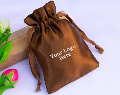 100pcs - Elegant Satin Drawstring Pouches With Custom Logo in Bulk