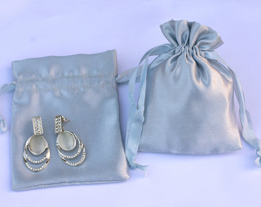 Pack of 100 - Gray Satin Drawstring Pouch With Logo in Wholesale & Bulk