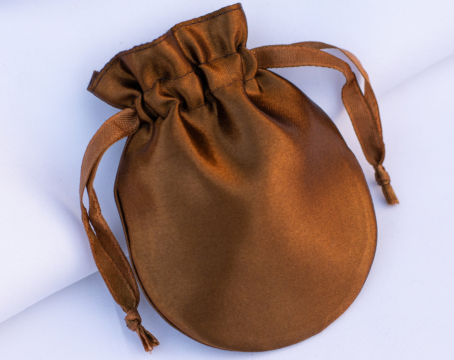 Pack of 100 - Brown Round Satin Drawstring Bags & Pouch With Logo in Wholesale & Bulk
