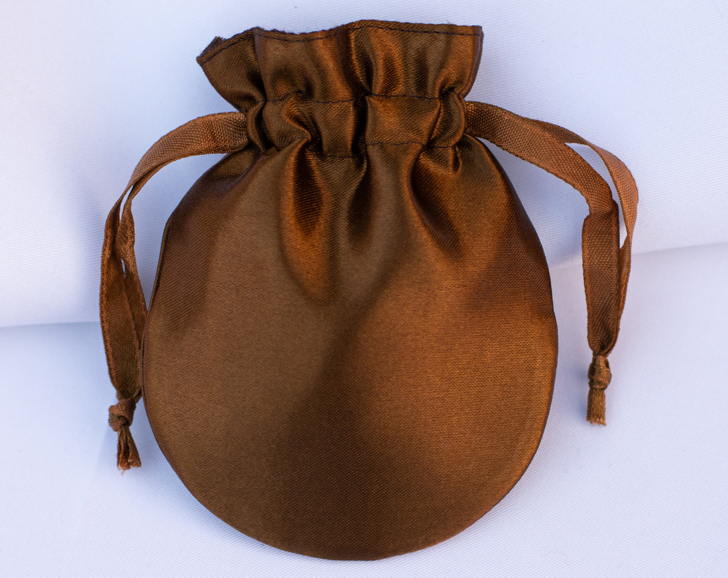 Pack of 100 - Brown Round Satin Drawstring Bags & Pouch With Logo in Wholesale & Bulk