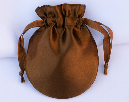 Pack of 100 - Brown Round Satin Drawstring Bags & Pouch With Logo in Wholesale & Bulk