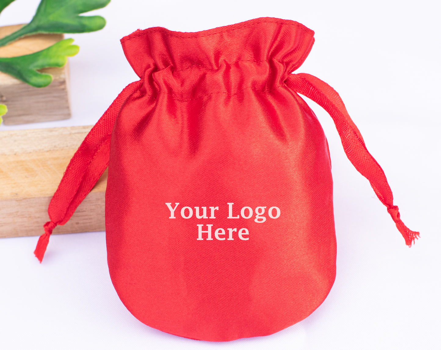 100pcs - Round Satin Drawstring Pouch With Logo, Wedding Favor Bags