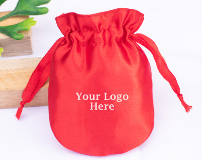 100pcs - Round Satin Drawstring Pouch With Logo, Wedding Favor Bags