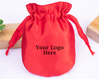 100pcs - Round Satin Drawstring Pouch With Logo, Wedding Favor Bags