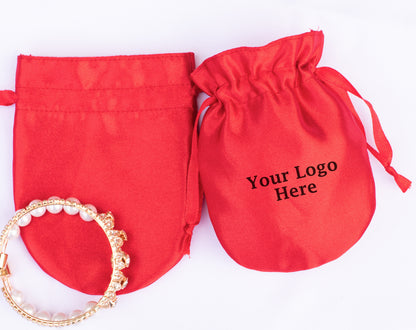 100pcs - Round Satin Drawstring Pouch With Logo, Wedding Favor Bags