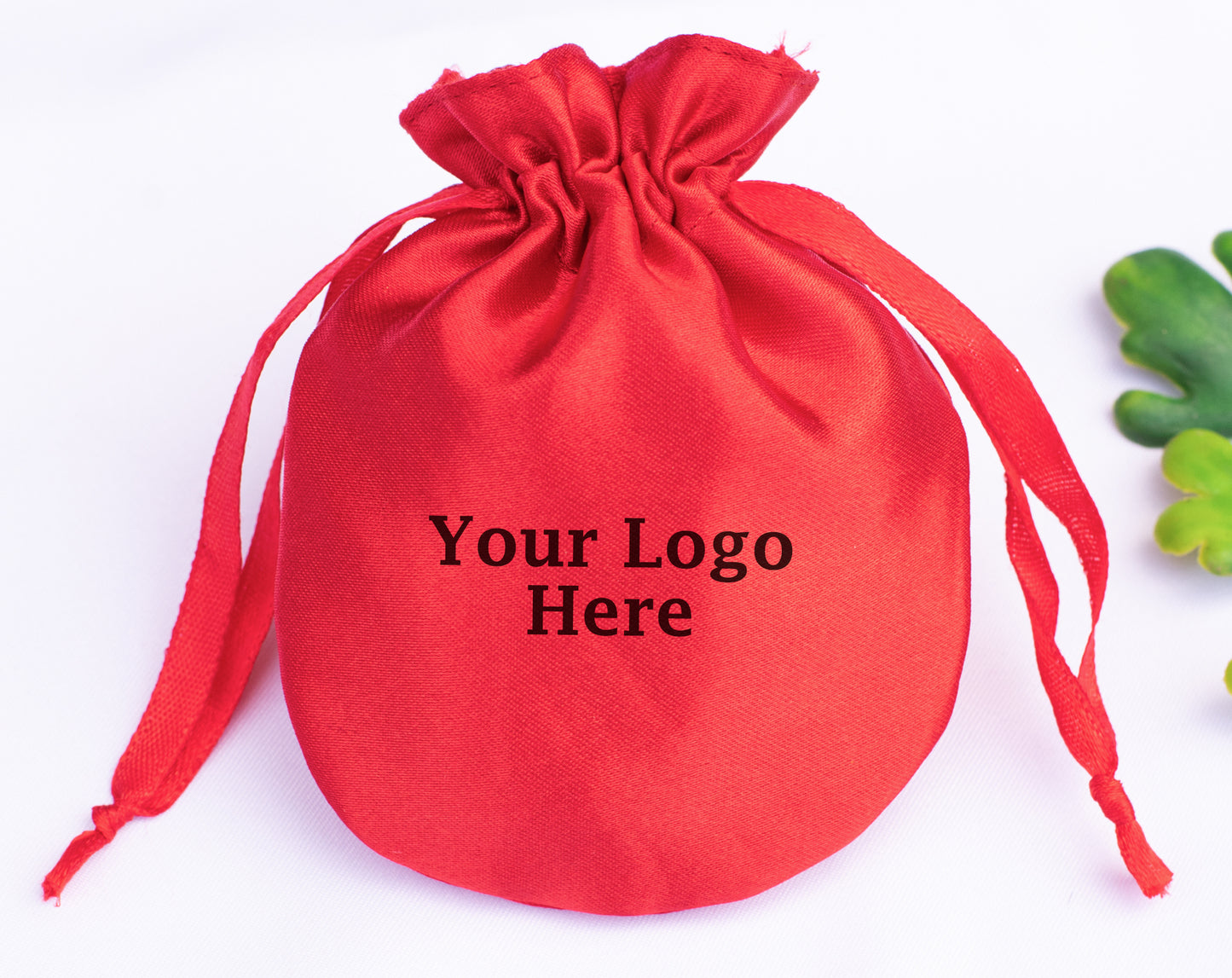 100pcs - Round Satin Drawstring Pouch With Logo, Wedding Favor Bags