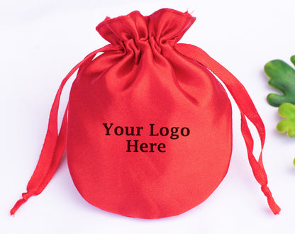 100pcs - Round Satin Drawstring Pouch With Logo, Wedding Favor Bags