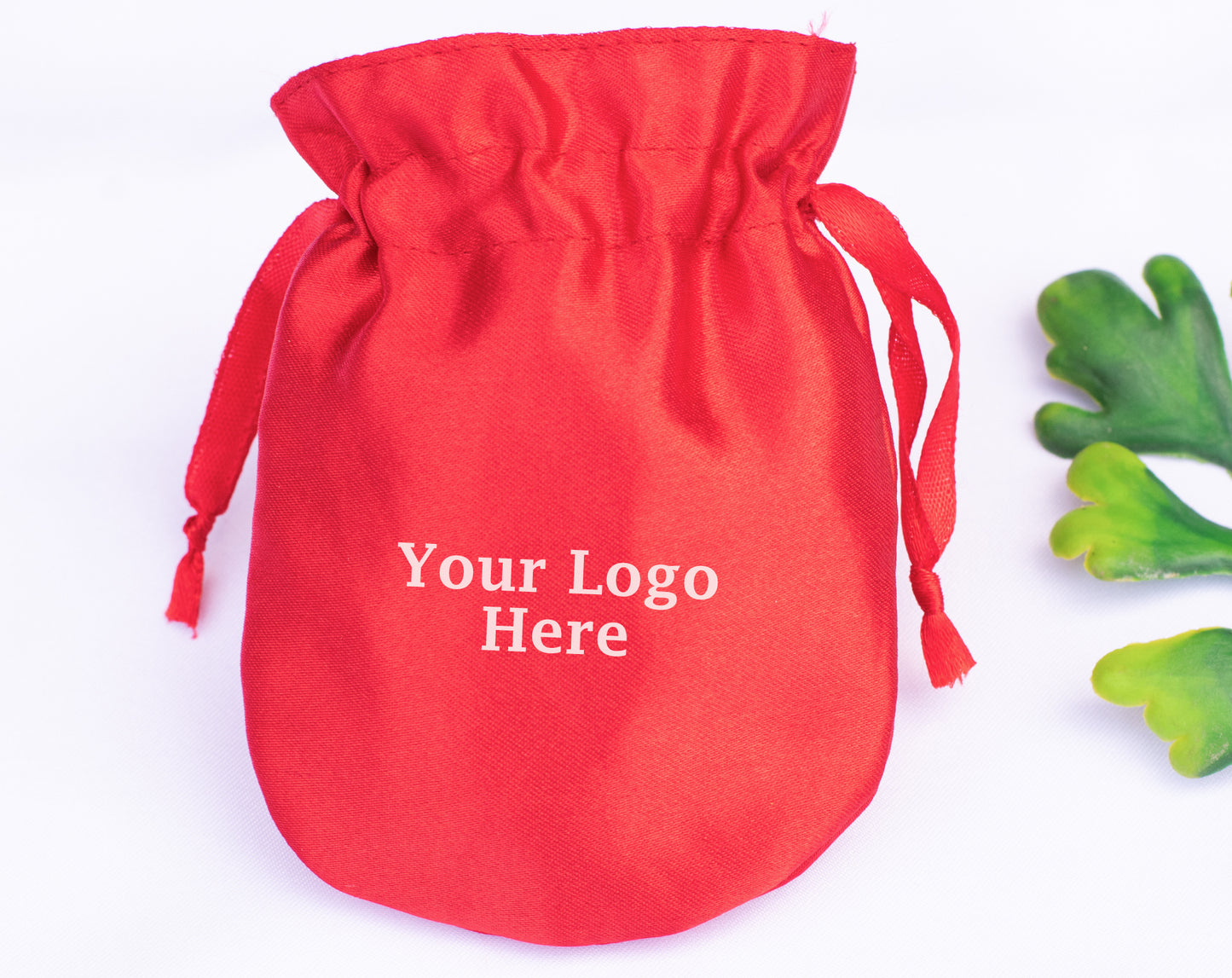 100pcs - Round Satin Drawstring Pouch With Logo, Wedding Favor Bags