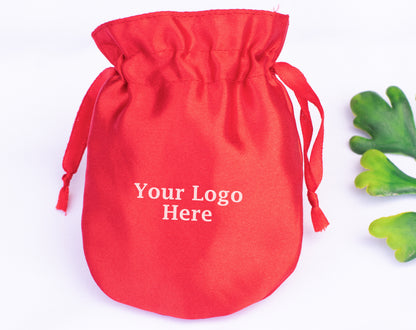 100pcs - Round Satin Drawstring Pouch With Logo, Wedding Favor Bags