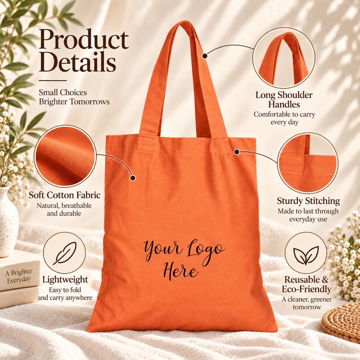25pcs - Branded Cotton Market Tote Bag for Shops and Events