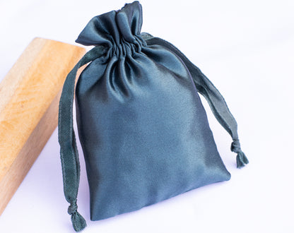 100pcs Bluish Satin Drawstring Pouch With Logo in Wholesale, Premium Jewelry Packaging