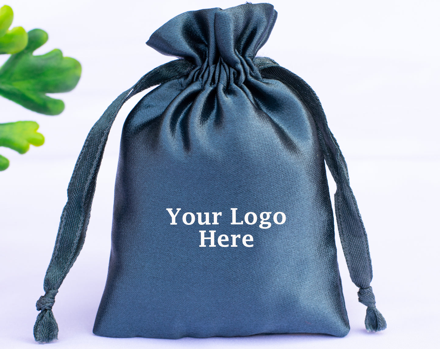 100pcs Bluish Satin Drawstring Pouch With Logo in Wholesale, Premium Jewelry Packaging