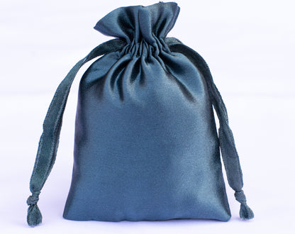 100pcs Bluish Satin Drawstring Pouch With Logo in Wholesale, Premium Jewelry Packaging