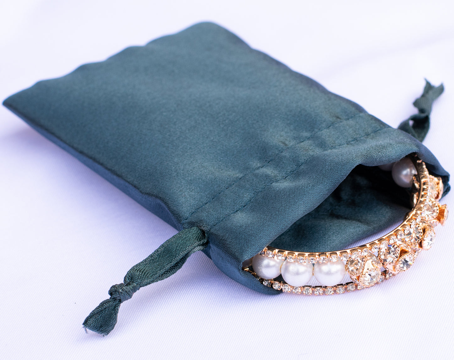 100pcs Bluish Satin Drawstring Pouch With Logo in Wholesale, Premium Jewelry Packaging