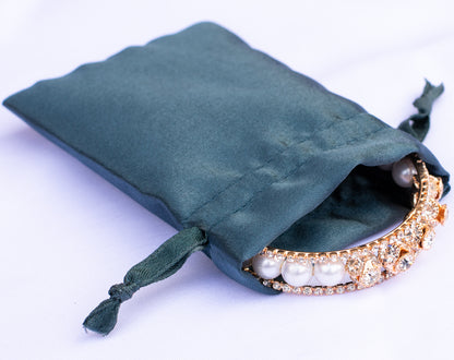 100pcs Bluish Satin Drawstring Pouch With Logo in Wholesale, Premium Jewelry Packaging