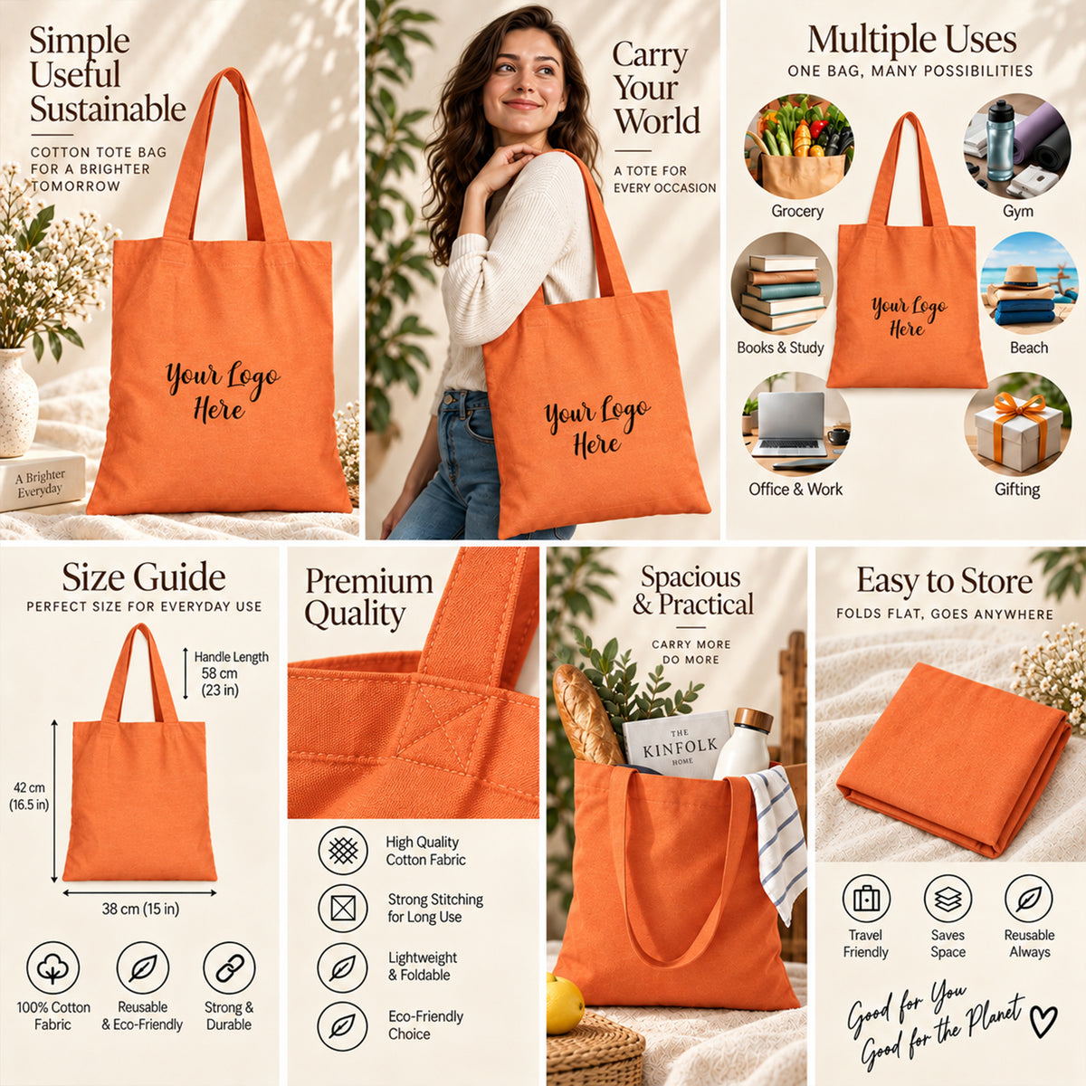 25pcs - Branded Cotton Market Tote Bag for Shops and Events