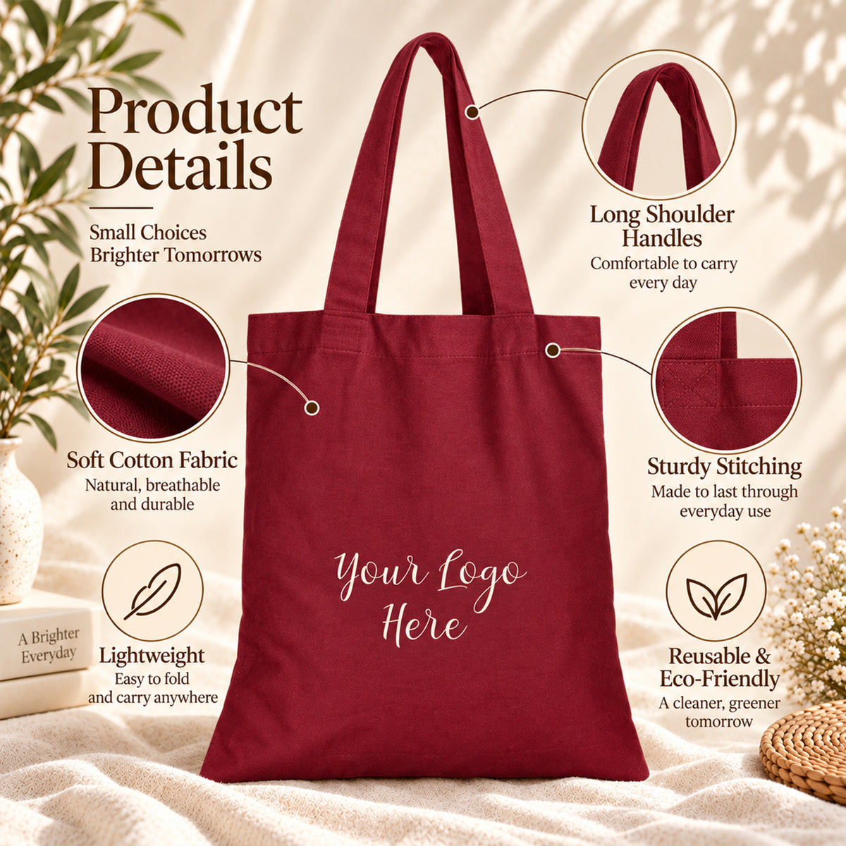 25pcs - Cotton Grocery Tote Bag With Your Custom Business Logo