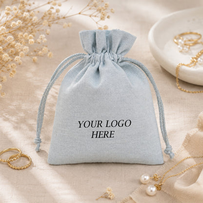 100pcs - Light Gray Branded Jewelry Drawstring Pouches | Custom Cotton Packaging Bags Wholesale