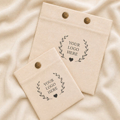 Custom Logo Cotton Snap Pouch Set of 100, Eco Friendly Jewelry Packaging Bags in Bulk
