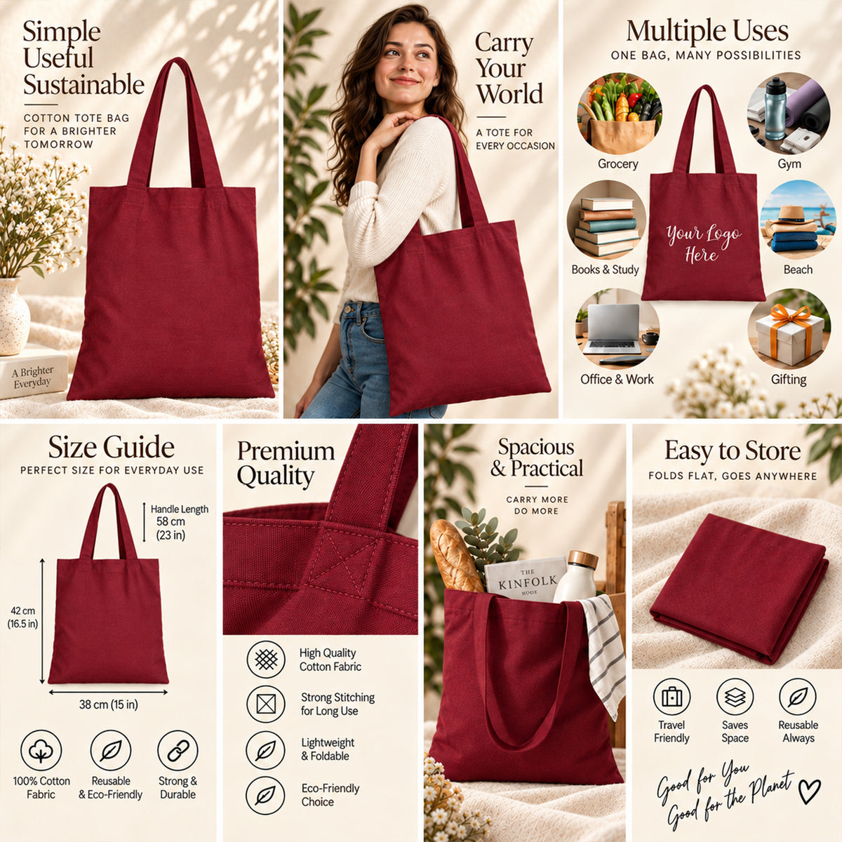 25pcs - Cotton Grocery Tote Bag With Your Custom Business Logo