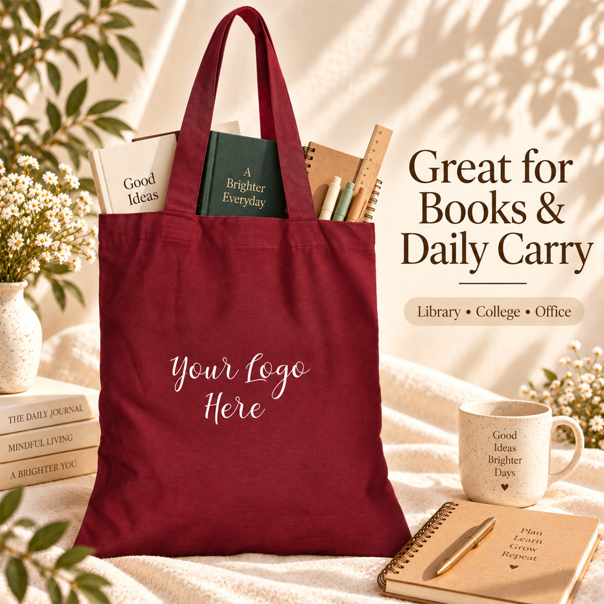 25pcs - Cotton Grocery Tote Bag With Your Custom Business Logo