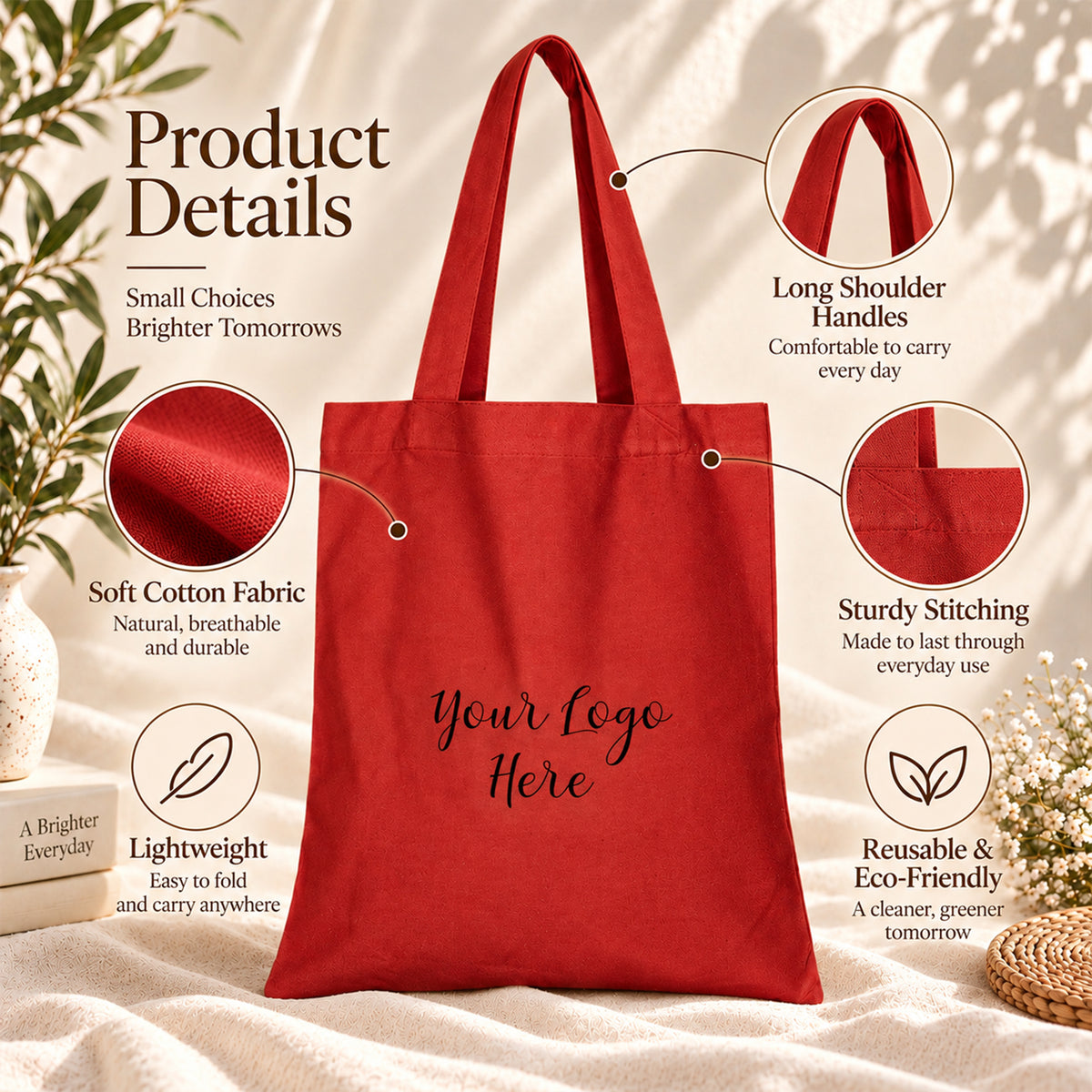 25pcs - Personalized Cotton Grocery Tote Bag With Your Logo
