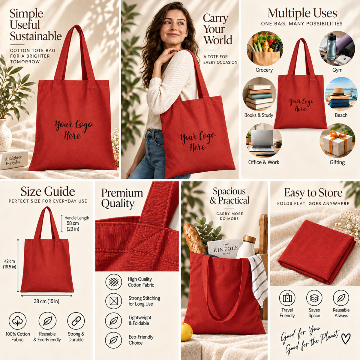 25pcs - Personalized Cotton Grocery Tote Bag With Your Logo