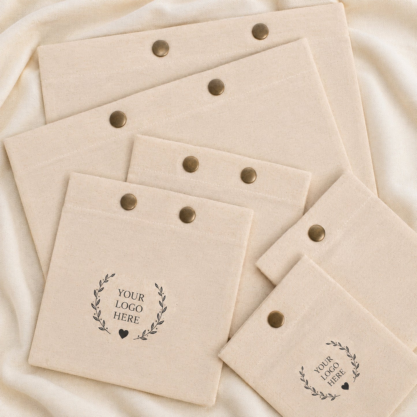 Custom Logo Cotton Snap Pouch Set of 100, Eco Friendly Jewelry Packaging Bags in Bulk