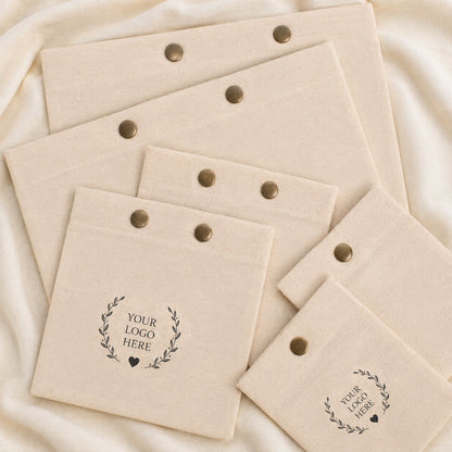 Custom Logo Cotton Snap Pouch Set of 100, Eco Friendly Jewelry Packaging Bags in Bulk