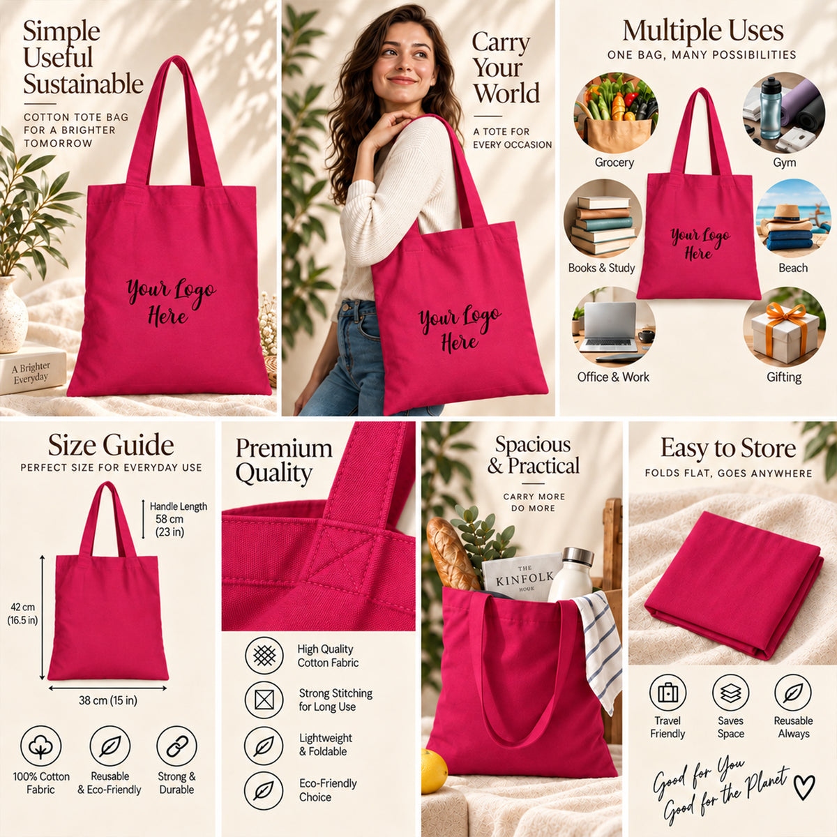 25pcs - Custom Cotton Tote Bag for Businesses and Storefronts