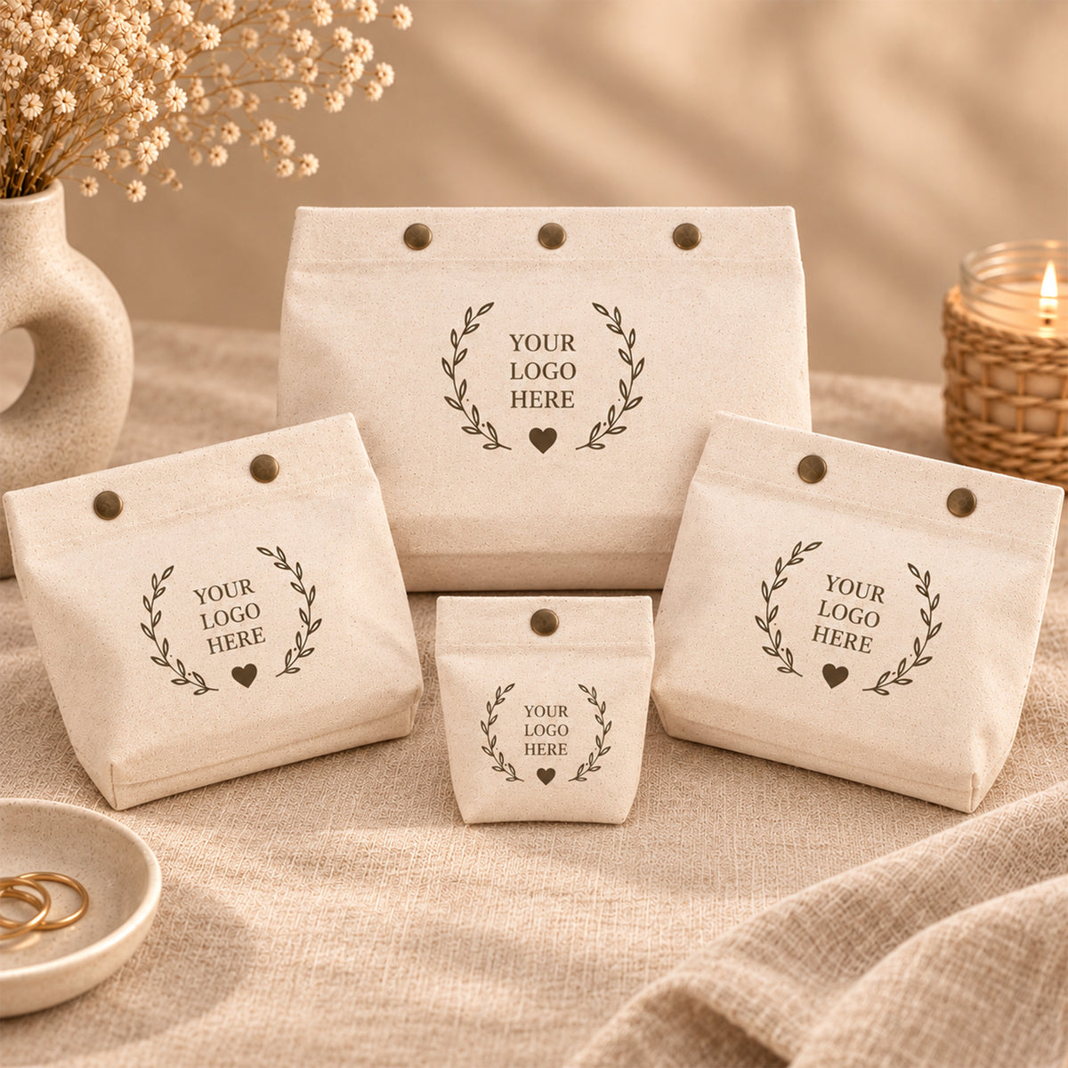 100pcs Cotton Snap Pouches with Base | Reusable Pouches