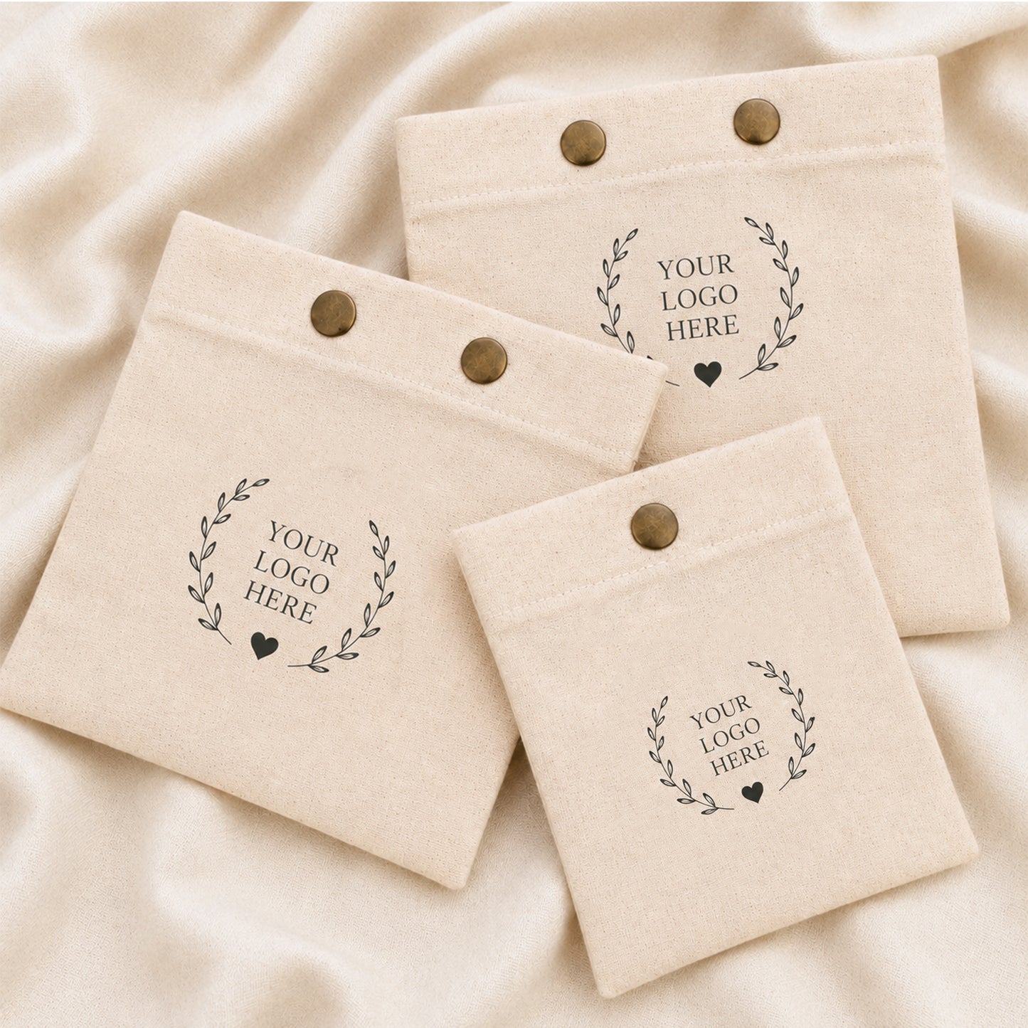 Custom Logo Cotton Snap Pouch Set of 100, Eco Friendly Jewelry Packaging Bags in Bulk