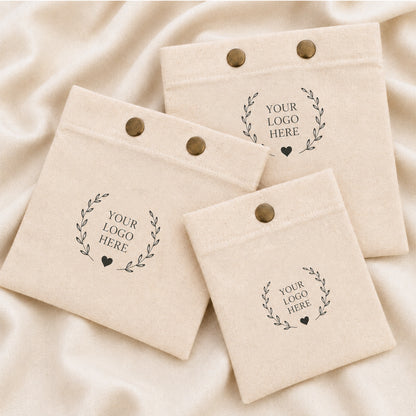 Custom Logo Cotton Snap Pouch Set of 100, Eco Friendly Jewelry Packaging Bags in Bulk
