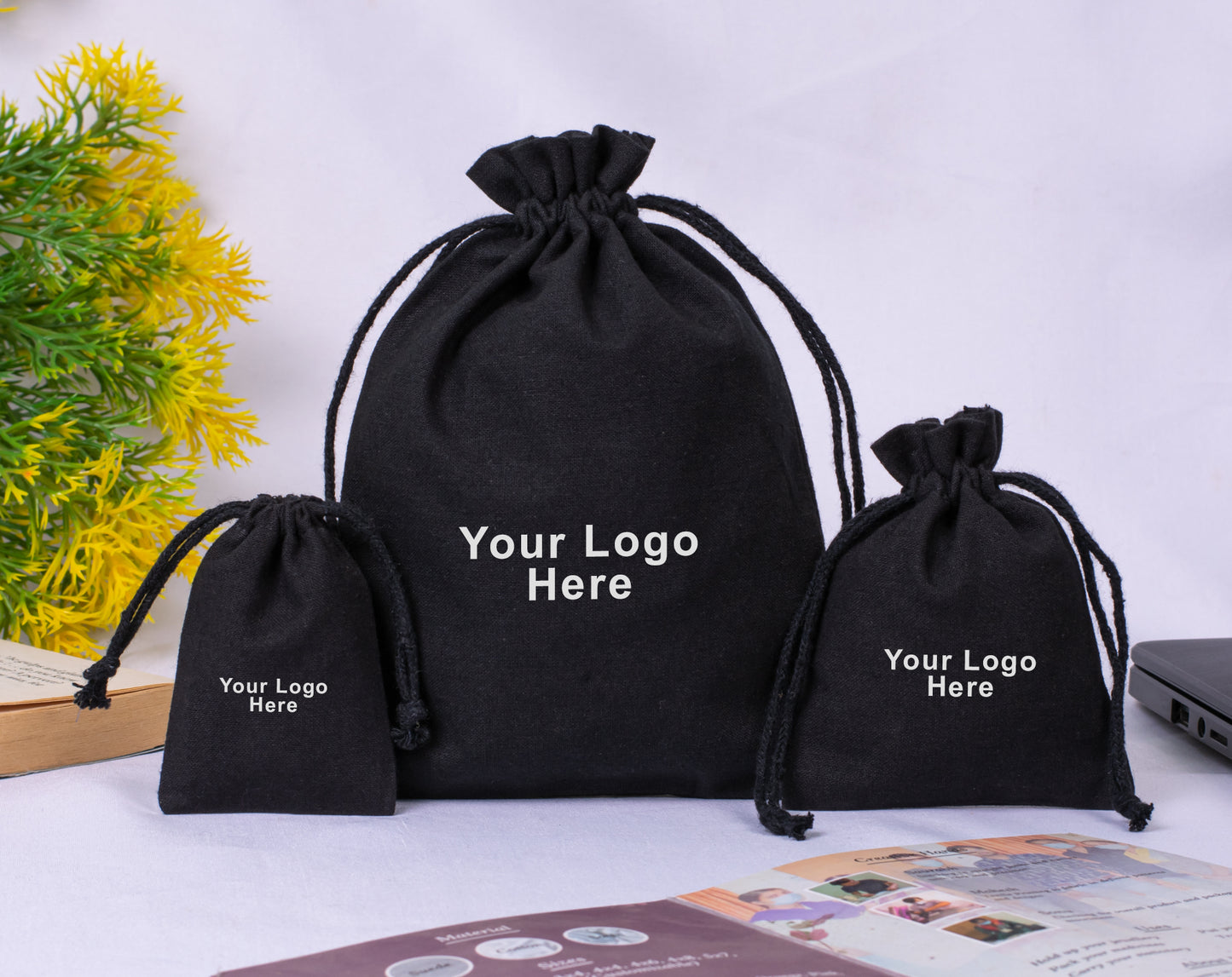 100pcs Cotton Drawstring Jewelry Pouches for Jewelry Packaging with Custom Logo