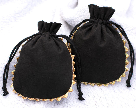 Pack of 100 - Onyx Black Designer Pouch With Logo For Jewelry Packaging in Bulk