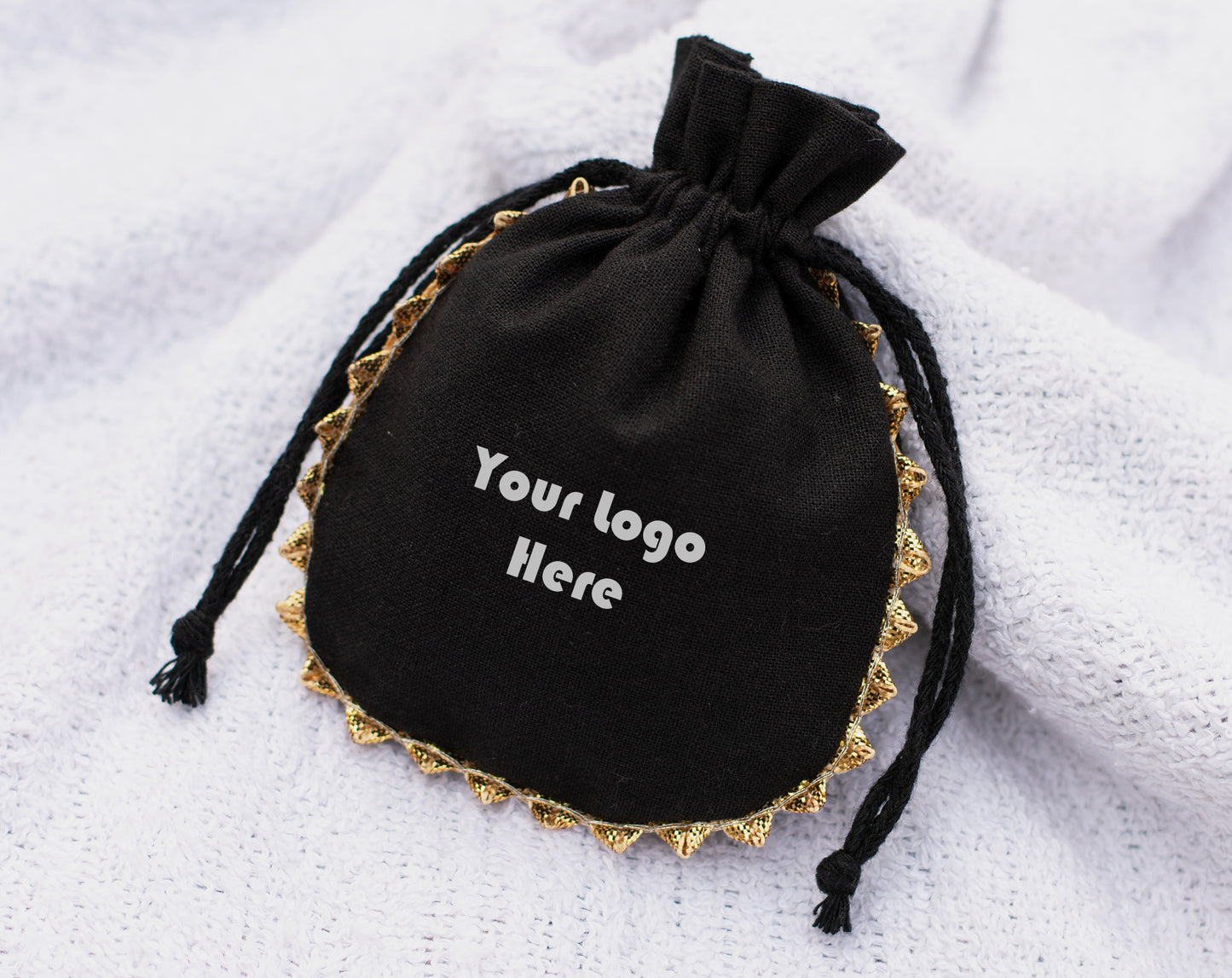 Pack of 100 - Onyx Black Designer Pouch With Logo For Jewelry Packaging in Bulk