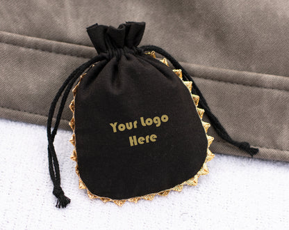 Pack of 100 - Onyx Black Designer Pouch With Logo For Jewelry Packaging in Bulk