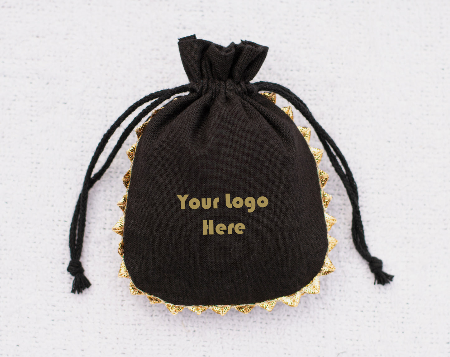 Pack of 100 - Onyx Black Designer Pouch With Logo For Jewelry Packaging in Bulk