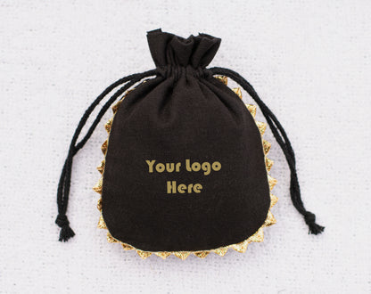 Pack of 100 - Onyx Black Designer Pouch With Logo For Jewelry Packaging in Bulk